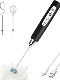 Rechargeable Handheld Milk Frother for Coffee - 3-Speed Electric Whisk with 3 Heads, 1500mAh, ABS+Steel, Compact Handle, Flat Bottom, 0.5lb Kitchen Mixer Stick, Coffee Bar Accessories for Latte, Cappuccino, Holiday Gifts,sohochic