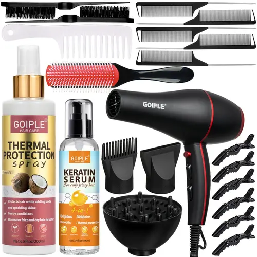 Goiple 21-Piece Lightweight Ionic Blow Dryer Kit (1800W Professional) for Women - Low Noise, Keratin Serum Concentrator, Blow Attachment Hair Dryers,sohochic