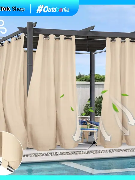 【SummerVibes】Easy-Going Outdoor Curtains Waterproof Windproof Weatherproof Curtain for Patio, Cabana, Porch, Pergola and Gazebo, Grommet Top and Tab Bottom Drape,back to school,dorm essentials,home decor,home essentials,sohochic