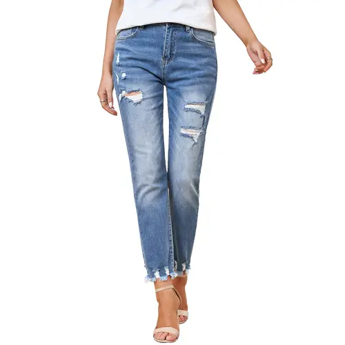 EVALESS Women's High Waist Plenty Jeans,Ripped Boyfriend Distressed Straight Leg Jenas,Tummy Control Lightweight Stretchy Trouser Ankle Denim Pants,2026 Trendy Womenswear Fall Outfits  Deals For You Days summer outfits