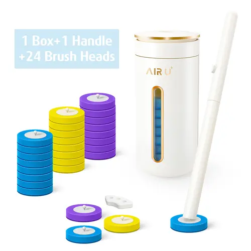 AIR U Disposable Toilet Brush & Holder Set with 24 Cleaner Refills, Wall-Mount Toilet Cleaning Tool, Bathroom System for Sink, Bathtub