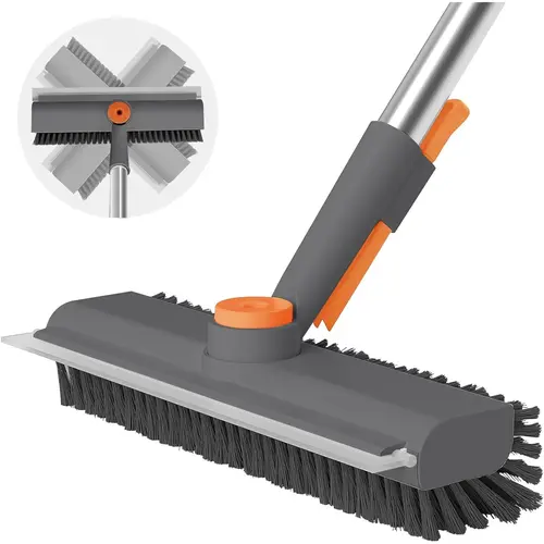 AIR U 3-in-1 Floor Scrub Brush with Multipurpose Long Handle, 360°Rotating Scraper, Heavy-Duty Stiff Bristles – Multipurpose Cleaning Tool, Household Cleaning Tool, Indoor/Outdoor Hair Clip Compatible for Bathtub, Patio Home Supplies