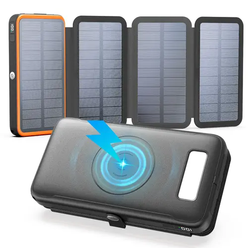 Solar Power Bank - 27000mAh Solar Charger with 4 Solar Panels 4 Outputs 22.5W Fast Charging Power Bank for All Mobile Devices Solar Portable Charger with Flashlights High Capacity Battery,back to school,back to school haul,sohochic