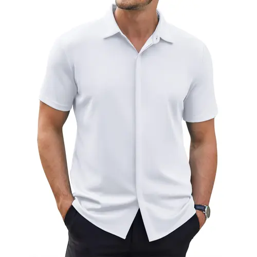COOFANDY Men's Thin Wrinkle Free Short Sleeve Button Down Shirt Classic Design Casual Dress Top for Summer Beach Office Wear Machine Washable