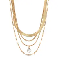 Ettika All the Chains Layered Necklace | Gold Layered Chain Necklace Stack with Crystal Pendant | Trendy Statement Jewelry for Women