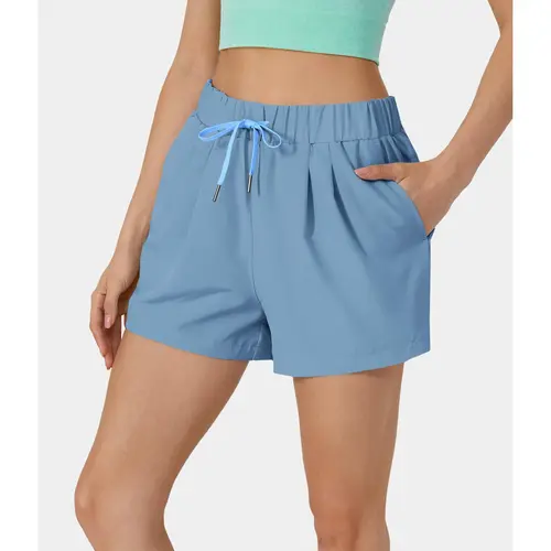 Halara High Waisted Elastic Waistband Drawstring Ruched Side Pocket Casual Shorts 3" #BackToSchool