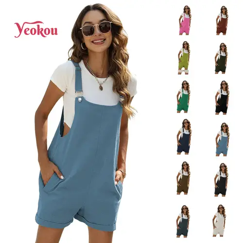 Yeokou Women's Cotton Linen Bib Overalls - Casual Summer Shorts Jumpsuit Overalls with Adjustable Straps, 4 Pockets for Daily Carry, 1-Piece Coveralls Overalls for Women, Linen Clothing,sohochic