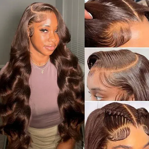 BLING HAIR Women's Chocolate Brown 13x4-13x6 Frontal Lace Human Wigs, Female Brazilian Body Wave Lace Front Wigs, 100% Real Human Hair, Heat Resistant sohochic