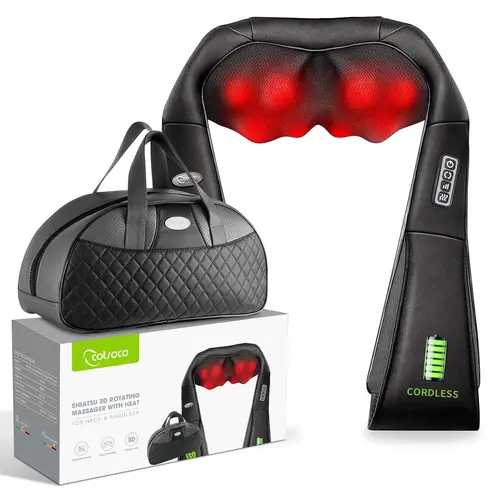 Cotsoco Cordless Shiatsu Neck and Shoulder Massager with Heat - 3D Deep Tissue Kneading Portable Neck Shoulder Relaxer, Back Massager, Gifts for Mom, Birthday Gifts for Him, Father's Day Presents
