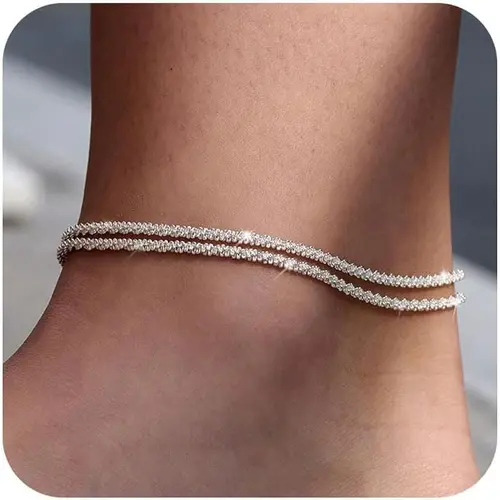 TEWIKY Dainty Layered Waterproof Anklet For Women Adjustable Womens Anklet Set Stackable Figaro Beaded Cuban Link Anklets Daily Clothing Decor For Beach Summer Trendy All-match & Exquisite Jewelry Back To School