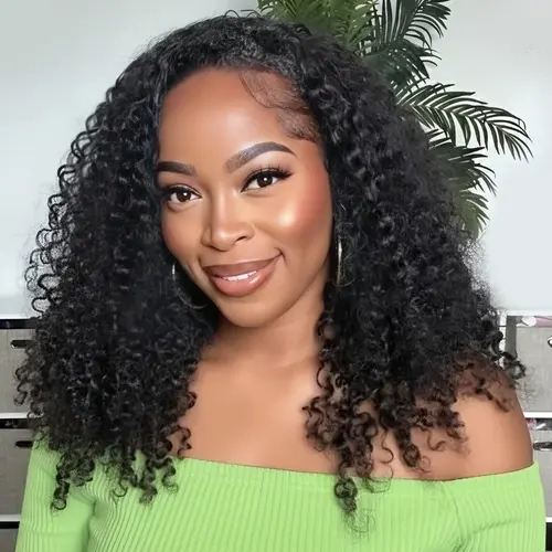 BLING HAIR Women's 250% Density 100% Human Hair Kinky Curls Half Wig - Upgrade 3-in-1 Design with Drawstring, Seamless Clip-Ins, Flip-Over Style, Quick Glueless Wear for Back-to-School sohochic