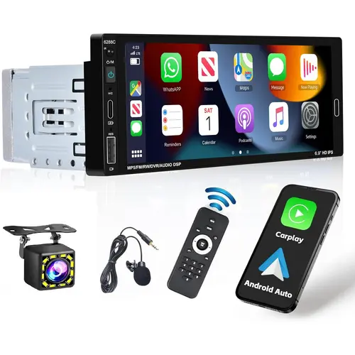 6.9 Inch Single Din Touch Screen Wireless Carplay Android Auto Radio - Bluetooth 5.0, Voice Control, Mirror Link, FM, EQ, SWC, USB, MIC, AUX-in Car-Mounted Infotainment Display Car Video Players, SummerVibes,toolupgrade