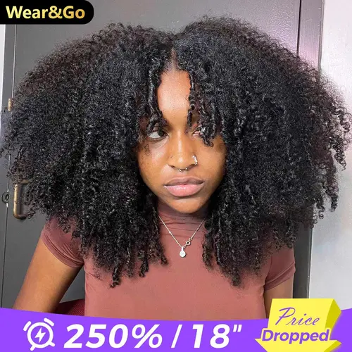 OQ HAIR V Part Wig Human Hair Afro Kinky Curly Wig No Leave Out Thin Part Beginner Friendly