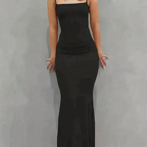 Women's Solid Color Spaghetti Strap Cami Mermaid Nightdress, Basic Minimalist Casual Comfy Sleeveless Bodycon Maxi Nightgown, Ladies Casual Loungewear, Sleepwear for All Seasons, Summer, Camisole Nightgown