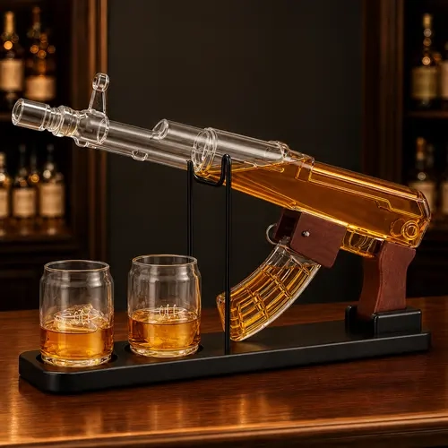 Kollea Glass Whiskey Decanter with Luxury Gift Box,Halloween Party Decor,Man Cave Bar Accessories,Detachable Magazine&2 Bullet Shot Bottles,Ideal Dispenser for Bar,Decanter Set Gifts for Men,Dad,Brother,Boyfriend,Anniversary&Birthday Presents,soho chic