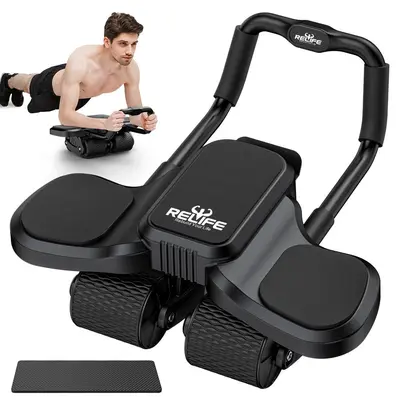 RELIFE REBUILD YOUR LIFE 4-Wheel Abdominal Exercise Machine with Elbow Support, Automatic Rebound Ab Roller, Abdominal Core Trainer, Home Gym Exercise Equipment for Core Workouts, Back to School Sports & Outdoor Gear