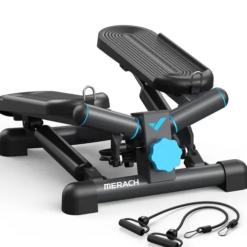 Merach Steppers for Exercise, Space-saving Stair Stepper with Resistance Bands, Mini Stepper for Home And Office Use with 330LBS Loading Capacity, Hydraulic Fitness Stepper with LCD Monitor BackToSchool Home Squat Machine