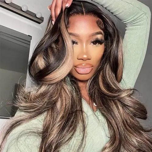 Tinashe Balayage Honey Blonde Highlight Human Hair Pre-Bleached Knots Pre-Cut 6x5 Lace  Pre-everything Ready To Go Wig  Pre-Plucked Hairline