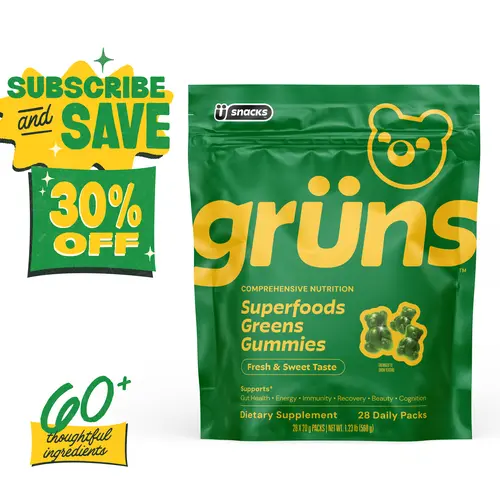 Grüns Superfood Gummy Bears: Comprehensive nutrition supplement with 60+ ingredients: Vitamins and Minerals, Prebiotics for Digestive Health, Adaptogens, Chlorophyll, Chlorella, Fruits and Vegetables, Gluten Free, Vegan, Third Party Tested