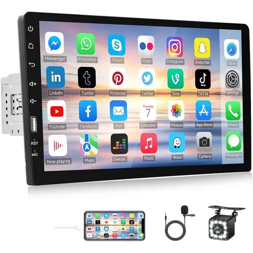 SummerVibes 9" Single Din HD Touch Screen Car Stereo - Bluetooth Call, BT Handsfree Calls, IP67 Waterproof Backup Camera, External Microphone, FM MP5 Player, Mirror Link Sync, SWC, USB, EQ Car Audio Receiver,toolupgrade