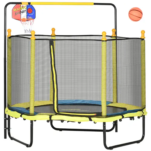 Outsunny Classic Unisex 3 Kids Sports Trampoline, Mini Toddler Trampoline with Polypropylene Safety Enclosure Net, Indoor-Outdoor Recreational Gift for Back-to-School