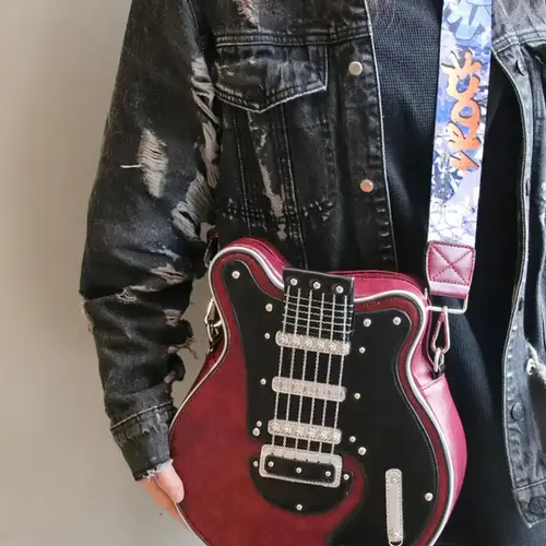 Street Style Guitar Design Purses, Casual Fashion Bag, Casual Crossbody Bags Women, Casual Handbag Satchel, Pu Leather Y2k Trendy Shoulder Bag, Vintage Crossbody Messenger Bag for Daily Party Use, Adjustable Crossbody Shoulder