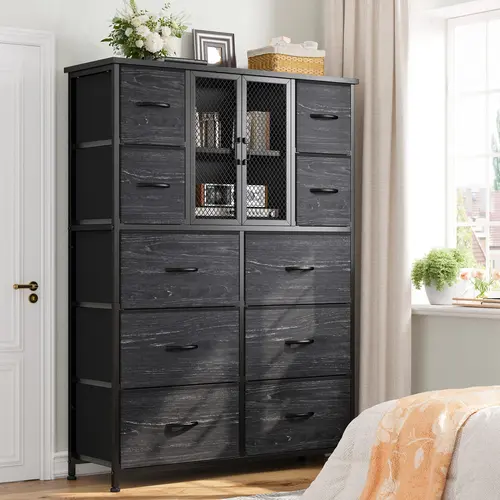 Raybee Bedroom Dresser Armoire Storage Cabinet - Modern Large-Size Drawers and Cabinets with 10 Fabric Drawers, Metal Frame, Wood Top, Bedroom Decor, Apartment Furniture, Organizer Storage for Home Organization Needs