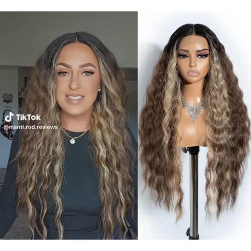 Style Icon Lace Front Wig 30'' Long Wavy Body Wave Deep Middle Part Lace Front Wigs Summer Vibes  150% Density Heat Resistant Synthetic Hair Wigs Daily Cosplay Use.
