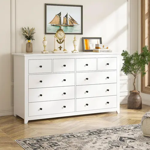 【2 Package Shipping&24H Online Help】Raybee 6/9/10 Drawer Wood Dresser, Modern Chest of Drawers with Smooth Metal Rails, Spacious Storage Cabinet for Bedroom, Closet, Living Room; Elegant Large Capacity Dresser for Upscale Homes & Stylish Home Décor