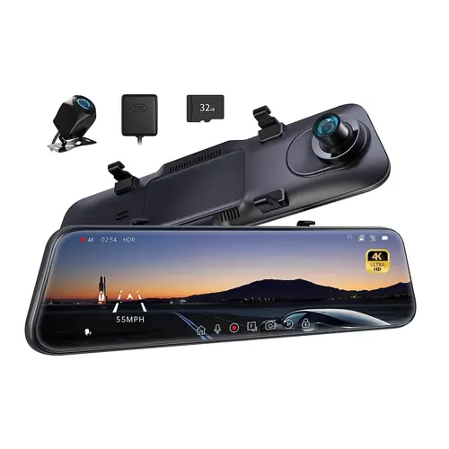 Pelsee P12 Pro 4K Mirror Dash Cam, 12'' Rear View Mirror Camera, Free 32GB Memory Card, Smart Driving Assistant w/ADAS and BSD,2160P Front and Rear Camera,Voice Control,Night Vision,Parking Monitoring