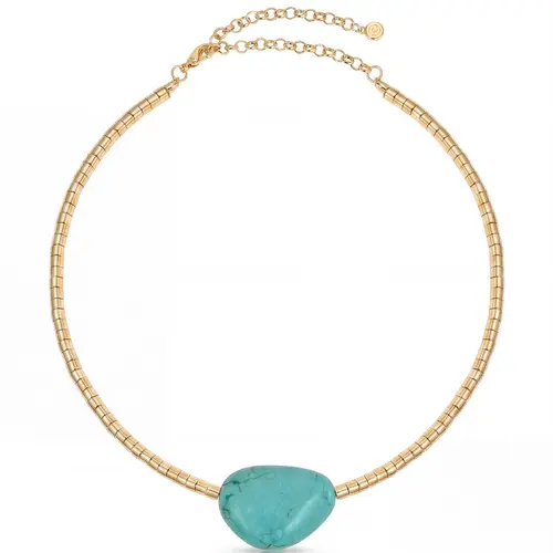 Ettika Gold Beaded Turquoise Necklace – Beaded Layering Necklace with Natural Turquoise Pendant, Boho Chic Jewelry for Women
