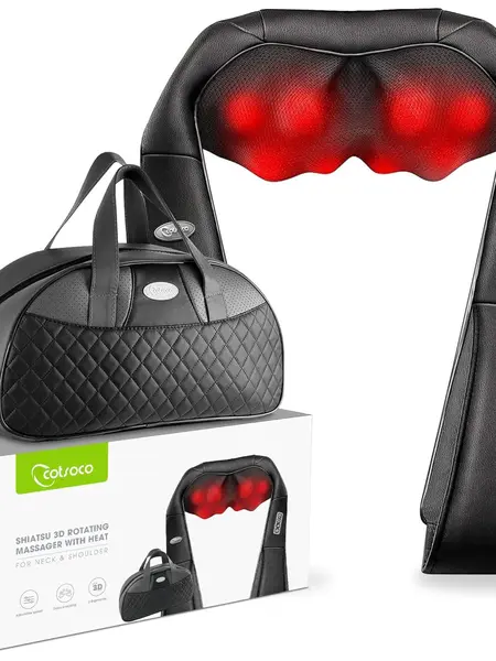 Cotsoco Shiatsu Neck and Back Massager with Heat – Ergonomic 16 Deep Kneading 3D Nodes Electric Neck Shoulder Relaxer, Premium PU Leather for Home & Car, Adulting Unique Cool Father's Day Gifts for Men