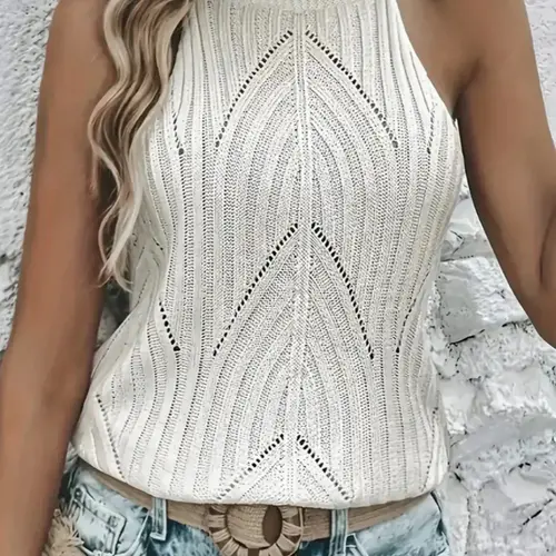 Women's Basic Plain Hollow Out Halter Neck Sweater Vest, Casual Tie Back Cut Out Sleeveless Knit Top for Summer Beach, Fashion Ladies' Knitwear for Daily and Everyday Wear Womenswear