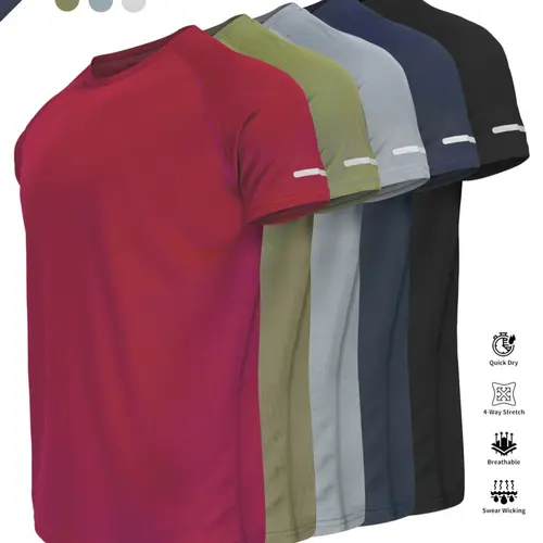 Reflective Sportswear T-Shirt, Breathable Quick-Dry Short Sleeve Crew Neck, Lightweight Men's Athletic Tee, Sports Activewear Tee, Ideal for Outdoor Activities