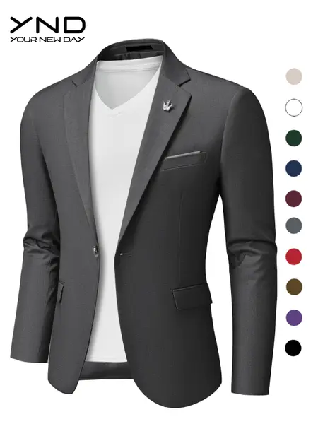 YND Men's One Button Slim Fit Blazer, Casual Lightweight Suit Daily Jacket Coat,business / wedding /  birthday first choice classic coat  formal  jacket，Regular fit business formal solid color long sleeve suit jacket business formal,sohochic