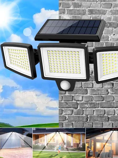 Tuffenough Solar Outdoor Lights 2500LM 210LED Security Lights,3 Heads Dimmable SpotLights with 3 Modes,IP65 Waterproof,Suitable for Yard, Garage, Porch,Patio, Garden,Farm,Chicken Coop, Barn,Horse Stable,Pool,#Deals for You Days