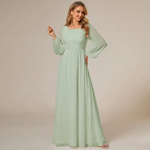 Ever-Pretty  2026 Spring  Evening dress , Long Sleeve Chiffon A-Line Empire Waist Formal Dress – Graceful for Weddings & Evening Dress, Spring  dress 0106B