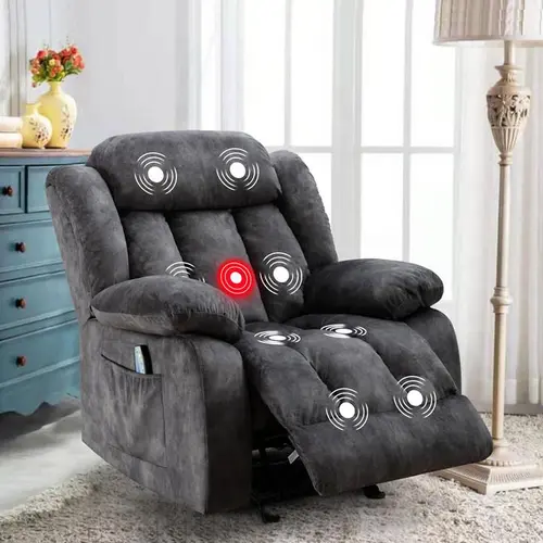 Ebello Massage Swivel Rocker Recliner Chair with Heat and Vibration,360 Degree Manual Swivel Rocking Recliners with Side Pocket, Comfy Fabric Single Sofa Reclining Chair for Living Room