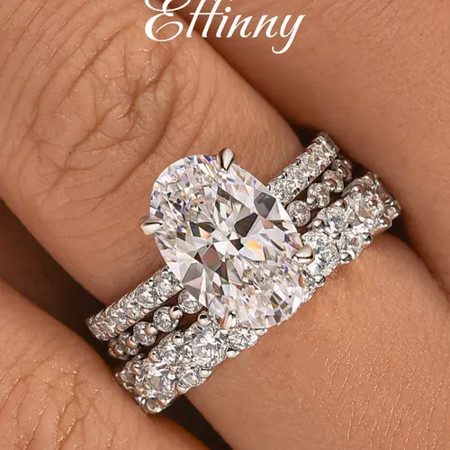 Effinny Non-Tarnish 925 Sterling Silver 3.5ct Oval 3PC CZ Wedding Ring Set, Affordable Luxury Promise Jewelry, 14K Gold Plated Jewelry Elegance for Her, Bridal Set Rings, Rings For Women