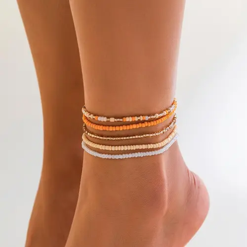 Boho Chic Beaded Colorful Layered Anklet Foot Jewelry for Women & Girls, Teenage Girl Jewellery Accessories, Gifts for Girlfriend, Fashion Decoration Jewelry for Party and Daily Wear