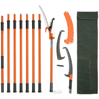 【toolupgrade】VEVOR Manual Pole Saw 7.3-27 ft Extendable Tree PrunerSharp Steel Blade High Branches TrimmingManual Branch Trimmer with Lightweight 8 Fiberglass Handlesfor Pruning Palms and Shrubs, Cutting, Tool Kit