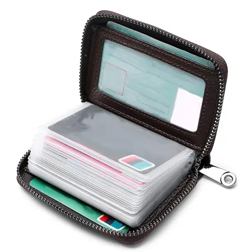 Summer Genuine Leather Solid Color Card Holder with Zipper, Vintage Multi-card Slot Card Holder, Casual Versatile Card Holder for Men and Women