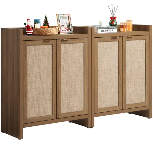 SICOTAS Freestanding Vertical Shoe Cabinet, 24-Pair 6-Tier Rattan Storage Organizer with Doors & Shelves, 41in Tall 55lb Capacity Farmhouse Boho Hallway Furniture with Antitip Wall Kit for Entryway Bedroom, Freestanding Shoe Storage, Shoe Storage Organize