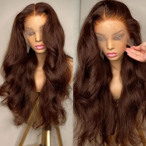 BLING HAIR Women's Chocolate Brown Body Wave Heat Resistant Wigs Human Hair, 13x4-13x6 Lace Front Brazilian Colored Wig for Female sohochic