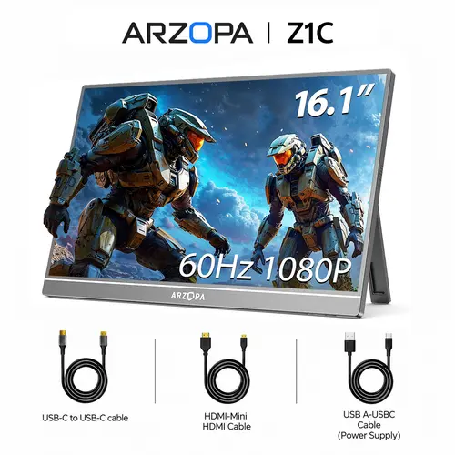 ARZOPA Z1C |16.1" 60Hz Portable Monitor | 100%sRGB FHD 1080P | Portable Laptop Monitor | IPS Display| Eye Care Screen | for High-end Office & Entertainment | WFH monitor | Multitasker | Office Tool