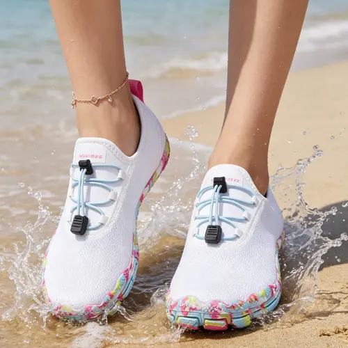 HIITAVE Women's 5 Wide-Toe Lightweight Breathable Quick-Dry Water Shoes - Slip-On, Lace-Up Water Footwear for Beach Volleyball, Aerobics - Summertime Pool Walking Yoga