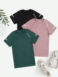 Women's Yoga Letter Round Neck Sporty Athletic Breathable Short Sleeve T-Shirt, High Stretch Fitness Running Yoga Top, Workout Top, All Seasons Wear