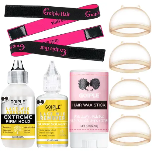 Goiple 9-Count Glue Adhesive Set - Waterproof for Lace Wigs with Wig Installation Tools, Remover, Hair Wax Stick, Invisible Bonding, Extra Firm Hold & Natural Look, Wig Glue, 1.34Fl Oz,sohochic