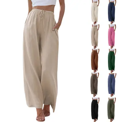 Yeokou Women's  Cotton Linen 2026 Summer Palazzo Pants Flowy Wide Leg Beach Trousers with Pockets Casual Wideleg,summerwins,summeroutfits,vacationoutfits,beachoutfits,back to school shopping,sohochic