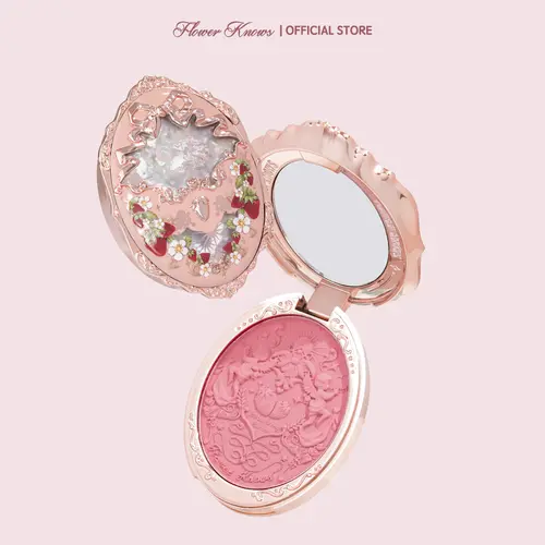 Flower Knows Strawberry Rococo Collection Embossed Blush, Long-Lasting Smooth Silky Powder, Sakura Fragrance, French Matte Finish, Makeup Products for Adults, #sohochic